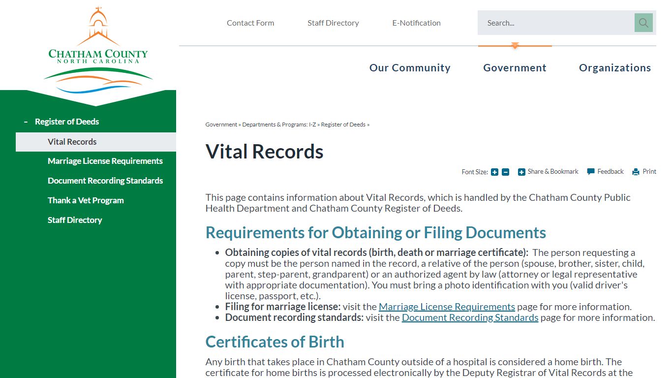 Vital Records | Chatham County, NC